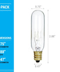 Bang For Your Buck Pack Of 6 15W T6 Clear Tubular Light Bulb 120V E12 candelabra base, bulb dimensions shown, for small fixtures.