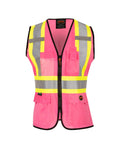 Womens Hi Vis Safety Vest With Pockets, Class 1 Reflective Tape, Pink, Construction Ready And Lightweight, Breathable Fit
