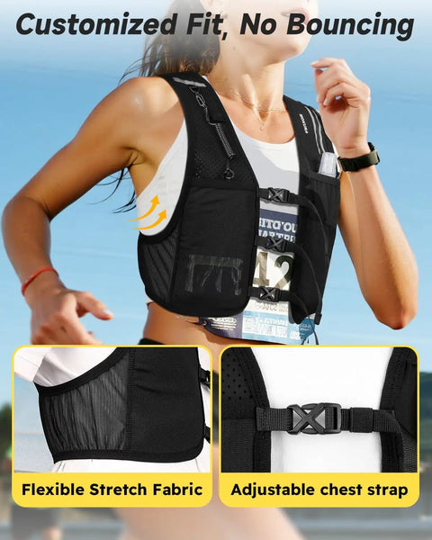 Ultra Lightweight Hydration Vest For Running With 500ml Soft Flask, Phone Holder, Reflective Straps, Adjustable Run Pack