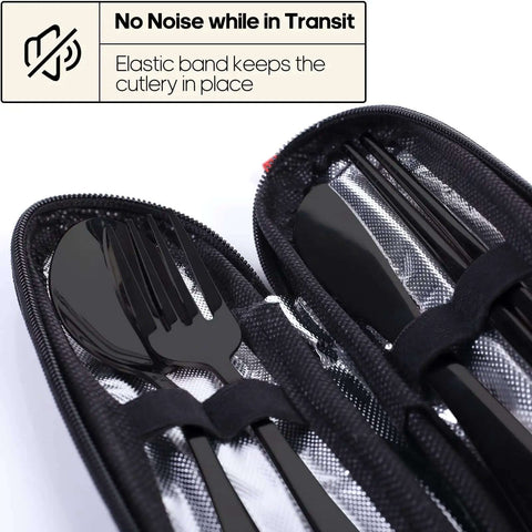 Portable Stainless Steel Travel Utensil Set With Case Reusable Fork And Spoon For Work Camping Picnics Lunch Box Dishwasher Safe