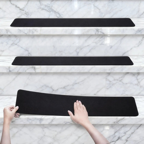 Heavy Duty Three Pack 6x24 Inch Non Slip Stair Treads With Black High Traction Adhesive Tape For Indoor Outdoor Steps installation