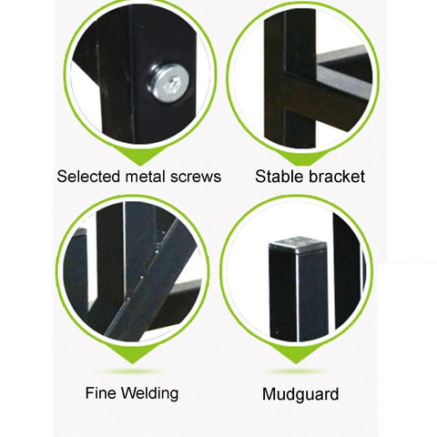 Close-up details of Hella Heavy Duty 12 Tier Metal Tile Display Rack With Wheels showing selected metal screws and stable brackets.