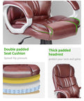 Ergonomic High Back Office Chair With PU Leather Adjustable Desk Chair Swivel Task Chair With Armrests And Lumbar Support Easy Assembly Height Adjustable Tilt All Day Comfort Brown, showing double padded seat and thick padded headrest.