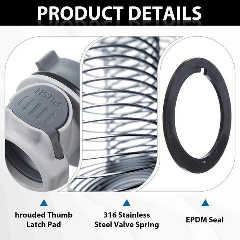 Leak-Free Tool-Free 1/2 Inch ID Valved Bulkhead Hose Barb With 3/8 Inch High Flow Quick Disconnect Coupling Panel Mount Fluid Fitting, 316 stainless spring, EPDM seal