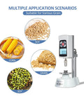 Straight Up Accurate Mini Grain Hardness Tester Meter With Crisp Digital Screen For Farm Fresh Seed Checks with corn, soy, and grain displayed.
