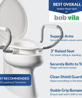 3 Inch Raised Toilet Seat With Grippy Handles For Easy Sitting And Standing, Heavy Duty Construction With Secure Hinges And Clean Shield Guard