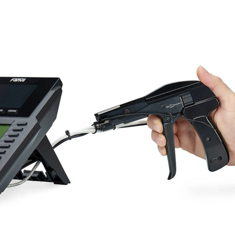 Zip Tie Gun And Cable Tie Install Tool With Adjustable Tension No Fuss Built In Cutter For Easy Cable Management Works With Nylon Ties Up To Quarter Inch Black in use