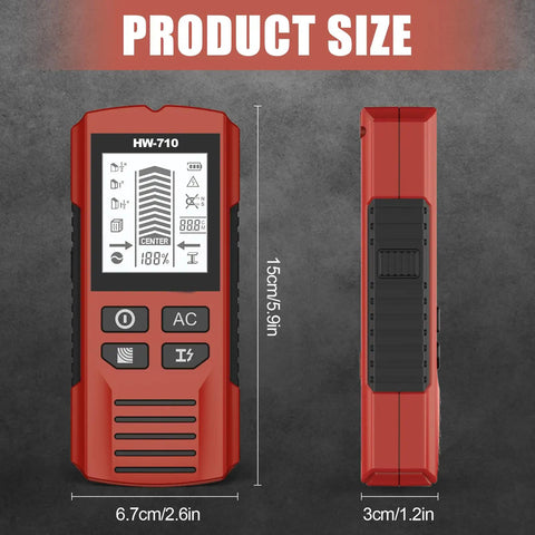 Professional Studs Finder with Multiple Depth Setting for Location of Hide Structures Behind Wall and Ceilings Electric Wire Transducer for Partitions with size dimensions.