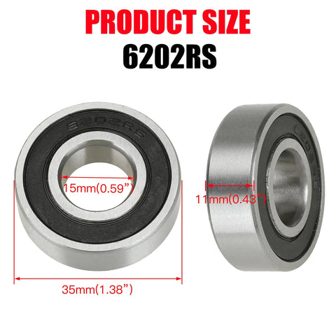 Two 6202RS sealed minibike wheel bearings; 35mm outer diameter, 15mm bore, 11mm width