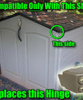 Upgraded Heavy Duty Right Hinge With Knockout Steel Core For Rubbermaid 5L40 Slide Lid resin shed door on compatible shed.
