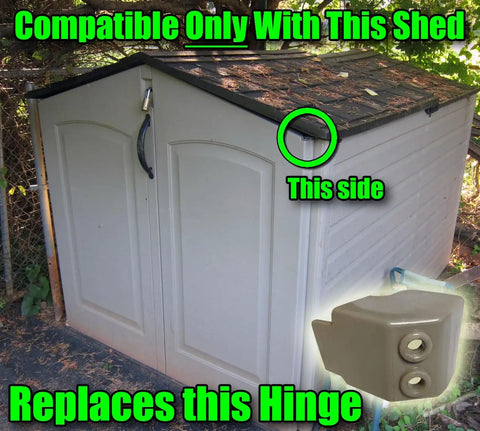Upgraded Heavy Duty Right Hinge With Knockout Steel Core For Rubbermaid 5L40 Slide Lid resin shed door on compatible shed.