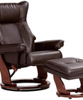 Java Faux Leather Swivel Recliner Chair With Ottoman Modern Armchair Ergonomic Push Manual Recline And Footrest For Living Room