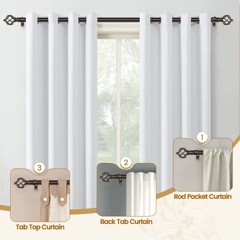 Bronze Curtain Rod Set With Adjustable Range From 32 To 58 Inches, Splicing Telescopic Drapery Rods, featuring twisted cage finials.