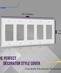 Decorator Light Switch And Receptacle Wall Plate Gloss Finish 5 Gang 4.50 By 10.03 Inches Heavy Duty Polycarbonate Thermoplastic White