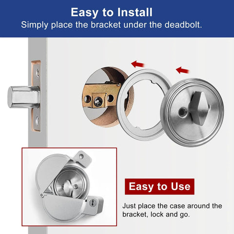 MOSECYOU deadbolt security shield with keys; silver metal lockout device blocking keyhole and thumb turn on a door