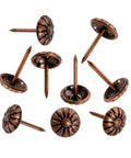 Killer Red Copper Upholstery Tacks With Classic Daisy Pattern For Furniture Restoration 100 Piece Pack close-up view