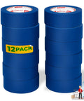 Blue Painter Tape 2 Inch By 60 Yards Bulk 12 Roll Pack With Sharp Edge Line Technology, two stacks of six rolls each
