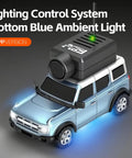 WLtoys 1 To 64 Scale Mini RC Car With 720P HD FPV Camera, blue LED ambient lights, side view with lighting control system.