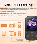 64GB MP3 Player With Clip For Sports A65 Bluetooth 5 Point 3 Music Player showing line-in recording feature and icons.