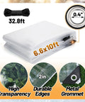 6.6x10ft Anti-Tear Heavy-Duty Clear Tarp Waterproof For Patio Winterizing 5 Mil Snowproof and Windproof Clear Plastic Tarps With Grommets