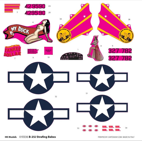 Cartograph decals for 1/32 US Army B-25J Mitchell Strafing Babes Plastic Model Kit with 499 parts, unpainted assembly kit.