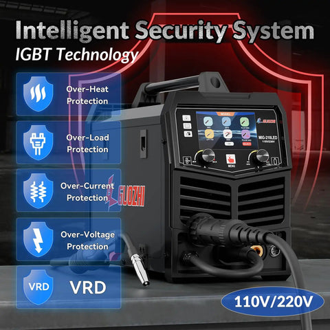 Powerhouse 8 In 1 Multi Process Welder For Aluminum And Steel with display showing intelligent security features.