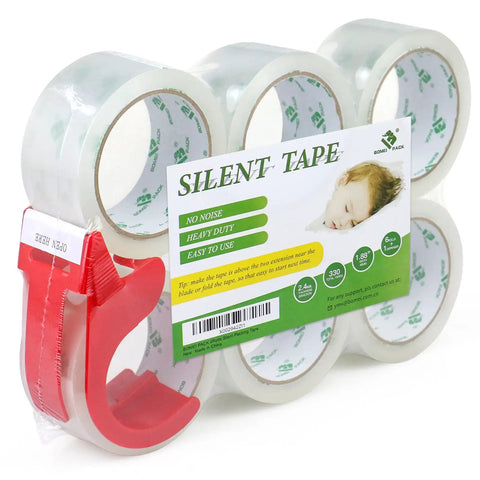 No Noise Clear Packing Tape Heavy Duty Packaging Tape Refill Rolls For Sealing And Shipping 2.4 Mil 1.88 Inch 55 Yards Each 6 Rolls With Free Dispenser Silent And Strong
