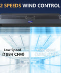72 Inch Black Commercial Air Curtain, 2350 CFM Heavy Hitter Indoor Entrance Fan showing dual speed control options.