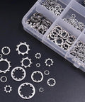 Hilitchi 400-pcs 304 stainless steel external and internal tooth star lock washers assortment kit in plastic organizer