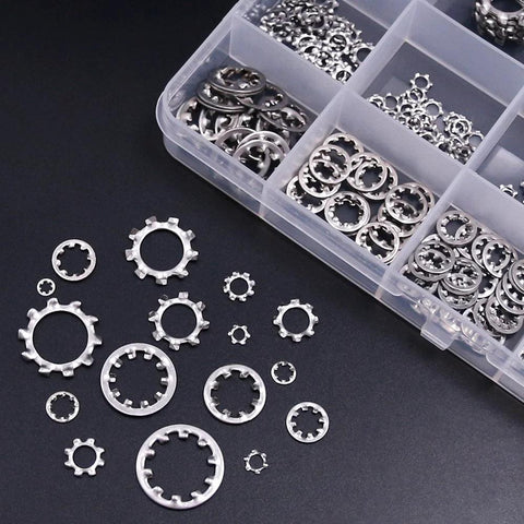 Hilitchi 400-pcs 304 stainless steel external and internal tooth star lock washers assortment kit in plastic organizer