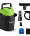 Heavy Duty 1.5 Gallon Wet And Dry Shop Vacuum Cleaner With 2.5 Peak Hp Motor, compact design with accessories for efficient cleanup.