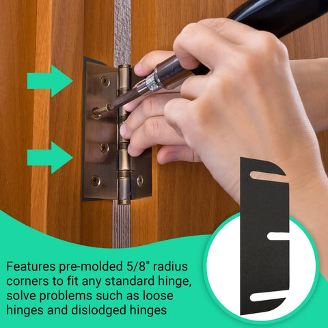 Installing 10 Pack Black Door Hinge Shims, 3.5 Inch Spacers, Trimable to Eliminate Gaps and Sticking Doors, 0.04 Inch Thick