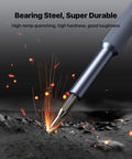 Close-up of a precision screwdriver tip made of bearing steel, showcasing sparks during use in repair tasks.