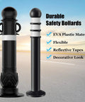Kickass Reflective Traffic Cone And Plastic Bollard Post For Driveways, black EVA safety bollard with reflective tape, flexible design.