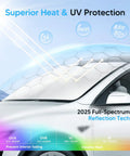 Custom Fit Windshield Sun Shade For Chevy Silverado And GMC Sierra 2007 To 2013 shown blocking UV rays on car