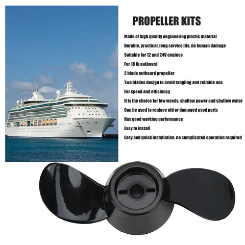 Two Blade Plastic Outboard Propeller Kit For 12V 24V Boat Engines, Beefy Thickened Engineering Plastic Replacement Prop For Small Motors, Shallow Water Ready, Durable, Easy Install