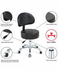 Swivel Rolling Stool With Thick Cushioned Pad, 360 Degree Adjustable Height Office Chair On Quiet Casters For Docs and Clinics