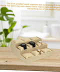Slick Linen Watch Organizer Tray With Nine Generous Grids For Snagging And Showcasing Your Favorite Timepieces Plus Luxury Jewelry Collection Top Shelf Desk Storage Solution, displaying black and gold watches on a textured linen tray.