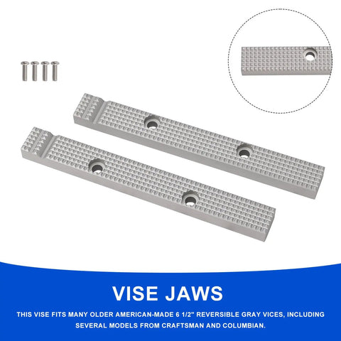 Replacement Vise Jaw Set For Old USA 6 And A Half Inch Reversible Gray Vices Fits Craftsman And Columbian Models shown with screws.