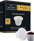 Box and sample of 360 Count Disposable K Cup Filters For Keurig 1.0 And 2.0 Single Serve Brewers White Coffee Filter Paper For Use With Reusable K Cup Pods Premium German Paper.