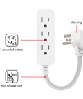 5 Pack 3 Outlet Power Strip With Surge Protection Grounded Flat Plug 6 Inch Designer Braided Cord White Gray Chevron UL Listed