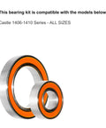 Pair of stainless steel motor bearings with orange seals; large and small sizes