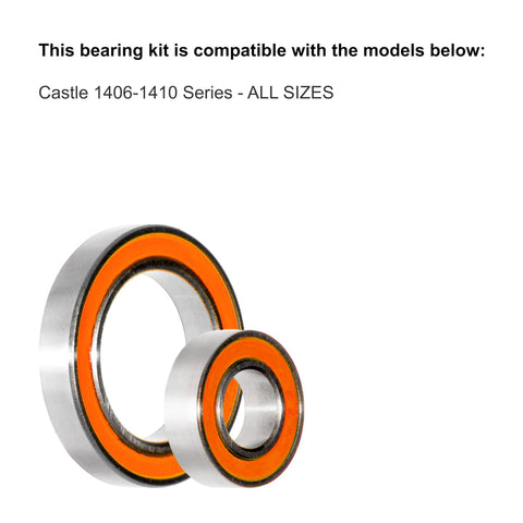 Pair of stainless steel motor bearings with orange seals; large and small sizes