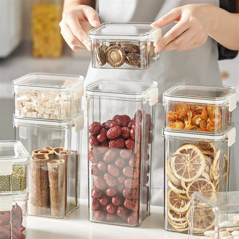 Straight Up Solid Game Changer For Your Kitchen Pantry Clear Airtight Glass Coffee Jar With Matching Spoon And Stand Sealed Food Container For Spices Or Grains with assorted dried foods.