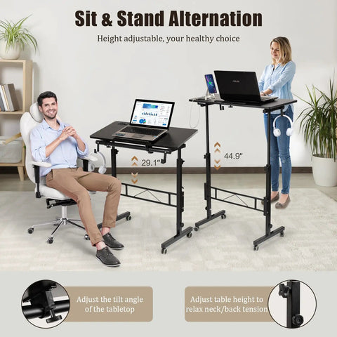 Total Game Changer Small Height Adjustable Standing Desk With Tiltable Tabletop And Smooth Rolling Wheels customized for remote workers and gamers.
