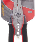 ArmorEdge 3 In 1 Wire Stripper Crimper Cutter for 22-10 AWG Stainless Steel with ergonomic handles in retail packaging