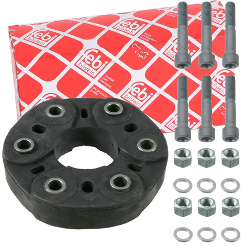 Upgrade Your Ride With This Premium Flexible Coupling Kit For Propshaft. Made In Germany By Febi, This 110mm Pitch Circle Diameter Part Weighs Just 1.25Kg And Ensures Smooth Sailing And Superior Performance For Your Vehicle Today Without Skipping A. flexible propshaft coupling kit with bolts, washers and nuts, black rubber, 110mm