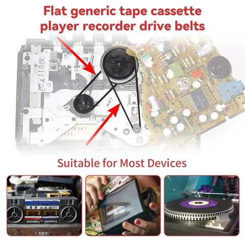 Cassette Tape Drive Belts 4mm Wide 40 To 135mm Lengths 50 Pack Flat Rubber Belts Replacement for Cassette Players installed view
