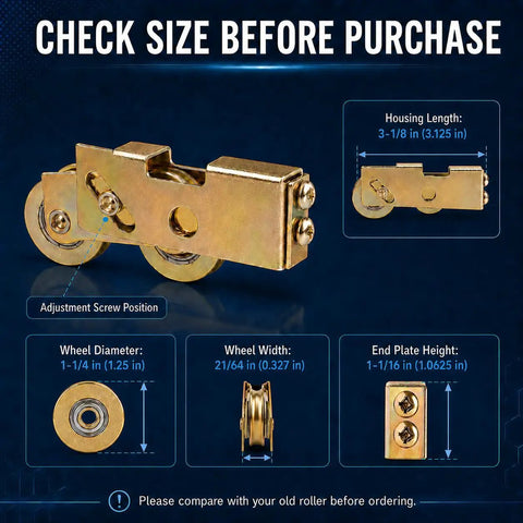 Zero Hassle Sliding Door Roller Assembly Replacement Kit Featuring Dead Smooth Ball Bearing Steel Wheels And No Fuss Track Hardware For Patio And Closet Doors Two Pack dimensions with detailed specs