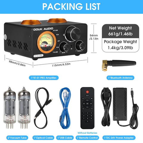 ST-01 Pro 200W Bluetooth Tube Amplifier With USB DAC Coaxial And Optical Inputs, VU Meter, and Accessories Display